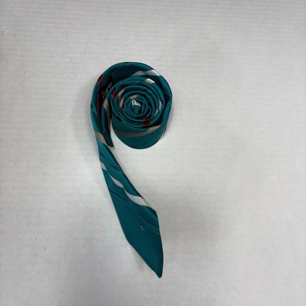Pierre Cardin Necktie Men's Teal Striped Silk Blend Vintage 1985 Renbergs Luxury